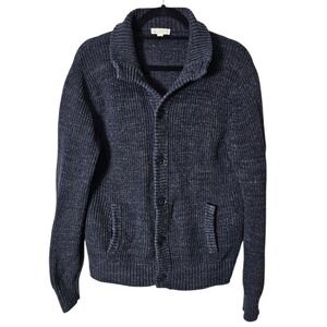 GAP Mens Medium Navy Blue Shawl Collar Cardigan Chunky Knit Sweater Cotton Blend